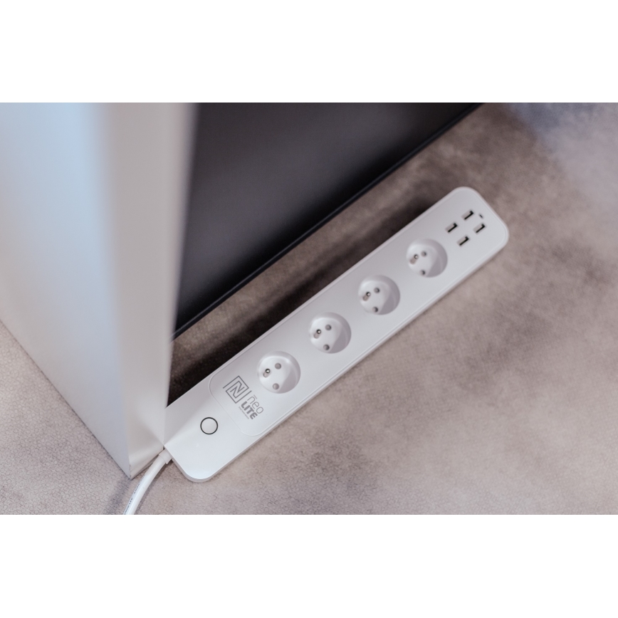 Immax NEO 07707L - Produžni kabel NEO LITE Smart 4AC + 4USB Wi-Fi Tuya 1,5m