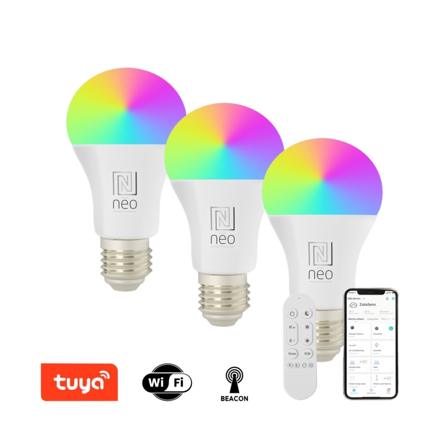 Immax NEO 07712CDO - SET 3x LED RGB+CCT Prigušiva žarulja E27/9W/230V Wi-Fi Tuya + daljinski upravljač