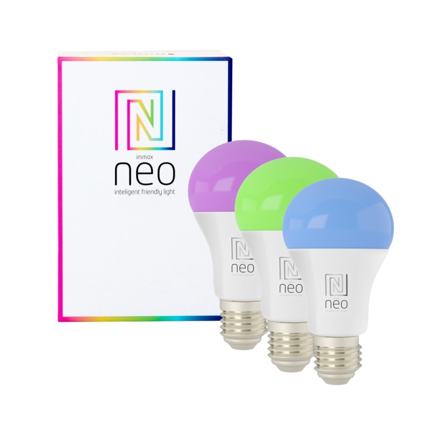 Immax NEO 07712CDO - SET 3x LED RGB+CCT Prigušiva žarulja E27/9W/230V Wi-Fi Tuya + daljinski upravljač
