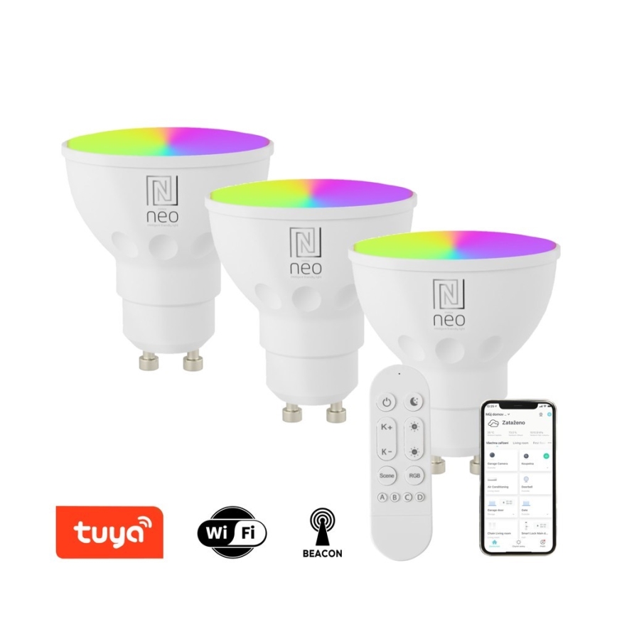 Immax NEO 07724CDO - SET 3x LED RGB+CCT prigušiva žarulja GU10/4,8W/230V 2700-6500K Wi-Fi Tuya + daljinski upravljač