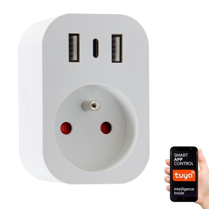 Immax NEO 07772L- Pametna razdjelna utičnica 16A/230V + 2xUSB+1xUSB C Wi-Fi Tuya