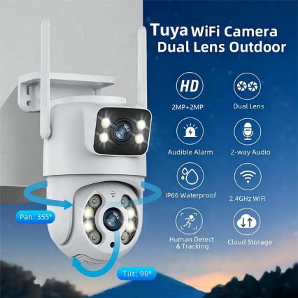 Immax NEO 07783L - Pametna vanjska kamera s DOUBLE senzorom 355° P/T 2x2MP IP65 Wi-Fi Tuya