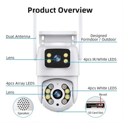 Immax NEO 07783L - Pametna vanjska kamera s DOUBLE senzorom 355° P/T 2x2MP IP65 Wi-Fi Tuya