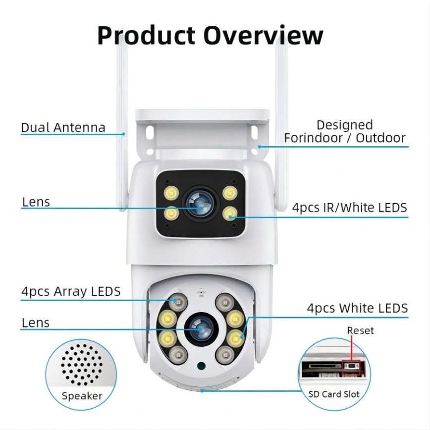 Immax NEO 07783L - Pametna vanjska kamera s DOUBLE senzorom 355° P/T 2x2MP IP65 Wi-Fi Tuya