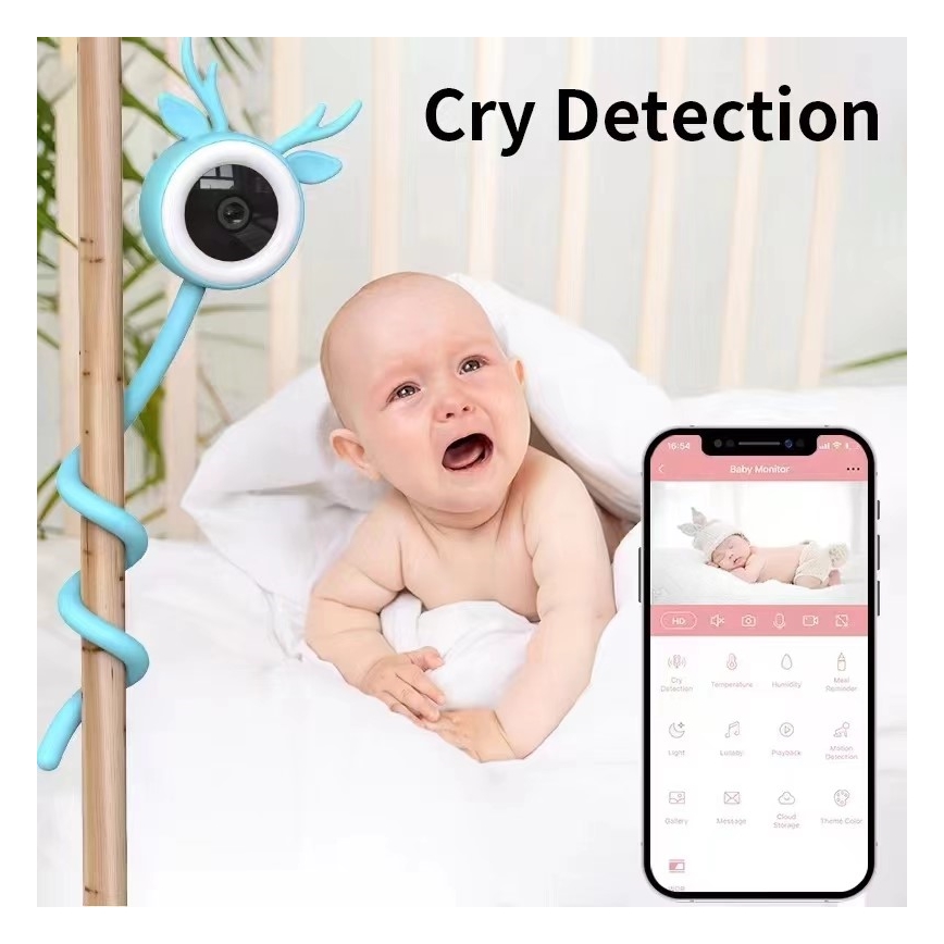 Immax NEO 07797L - Pametni punjivi monitor za bebe 5V Wi-Fi Tuya plava