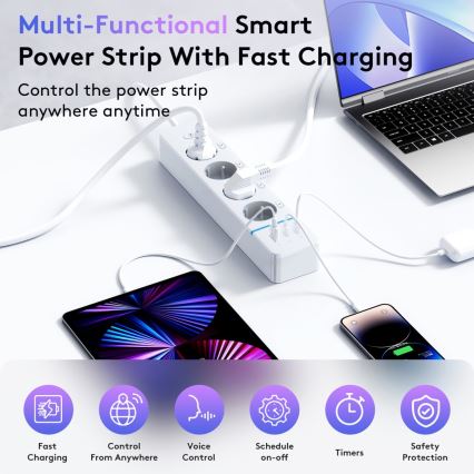 Immax NEO 07821L - Pametni produžni kabel NEO LITE 4x AC + 1x USB + 2x USB-C Tuya Wi-Fi