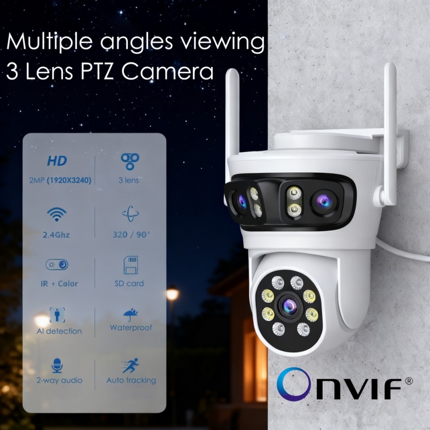 Immax NEO 07823L - Pametna vanjska kamera s trostrukim senzorom 2MP+2MP+2MP, napajanje 5V, Tuya Wi‑Fi