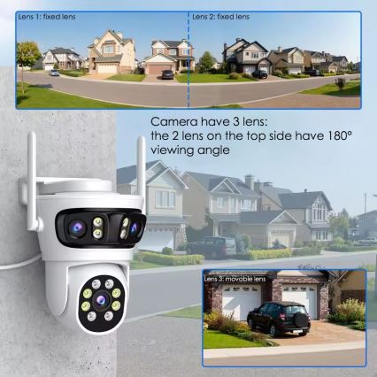 Immax NEO 07823L - Pametna vanjska kamera s trostrukim senzorom 2MP+2MP+2MP, napajanje 5V, Tuya Wi‑Fi