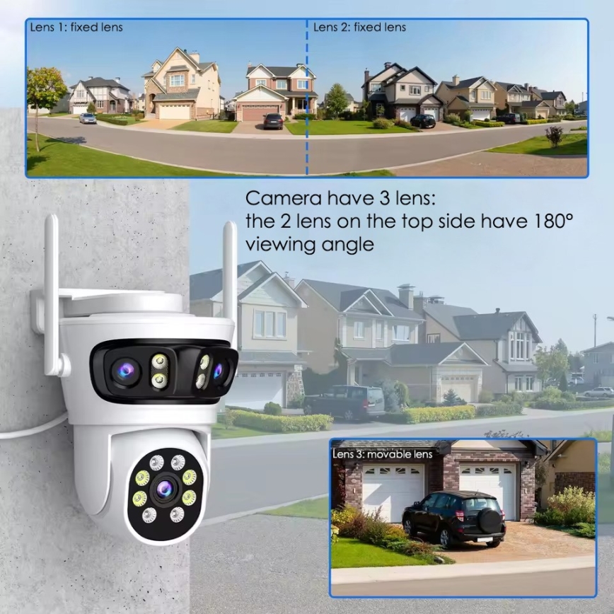 Immax NEO 07823L - Pametna vanjska kamera s trostrukim senzorom 2MP+2MP+2MP, napajanje 5V, Tuya Wi‑Fi