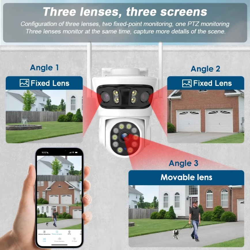 Immax NEO 07823L - Pametna vanjska kamera s trostrukim senzorom 2MP+2MP+2MP, napajanje 5V, Tuya Wi‑Fi