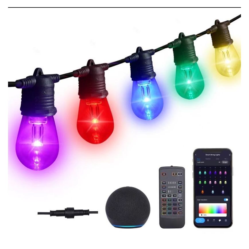 LED RGB+CCT Prigušivi vanjski lanac GIRLANDA 15xLED/1W/230V 15m Wi-Fi Tuya IP65 + daljinski upravljač