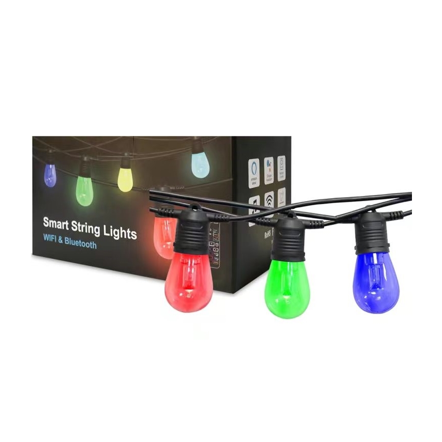 LED RGB+CCT Prigušivi vanjski lanac GIRLANDA 15xLED/1W/230V 15m Wi-Fi Tuya IP65 + daljinski upravljač