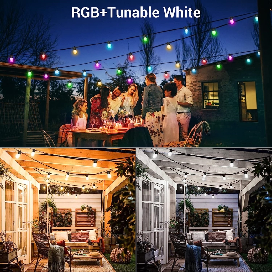 LED RGB+CCT Prigušivi vanjski lanac GIRLANDA 15xLED/1W/230V 15m Wi-Fi Tuya IP65 + daljinski upravljač