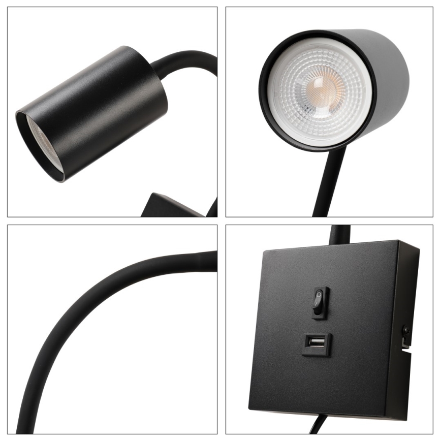 Immax NEO 08295L - Zidna svjetiljka s USB PUNTO 1xGU10/9W/230V crna