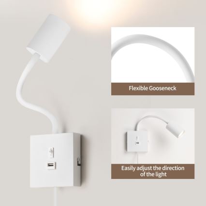 Immax NEO 08296L - Zidna lampa s USB PUNTO 1x GU10/9W/230V bijela