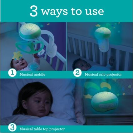 Infantino - Glazbeni vrtuljak za krevetić 3u1 s melodijom 3xAA zelena