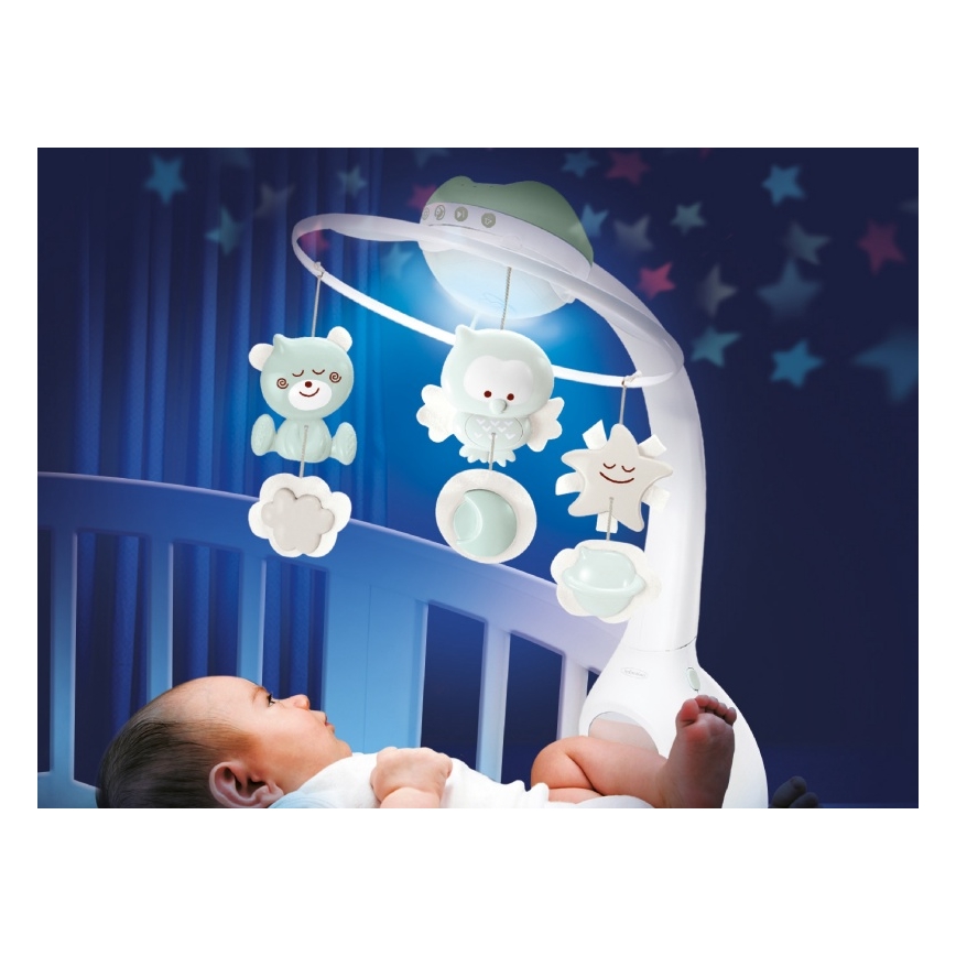 Infantino - Vrtuljak za krevetić s melodijama i projektorom 3u1 3xAAA zelena