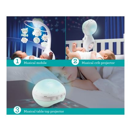 Infantino - Vrtuljak za krevetić s melodijama i projektorom 3u1 3xAAA zelena