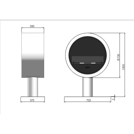 InFire - BIO kamin pr. 70 cm 3kW crna