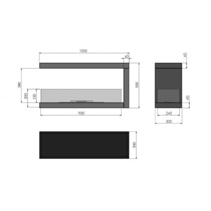 InFire - Kutni BIO kamin 100x50 cm 3kW dvostrani