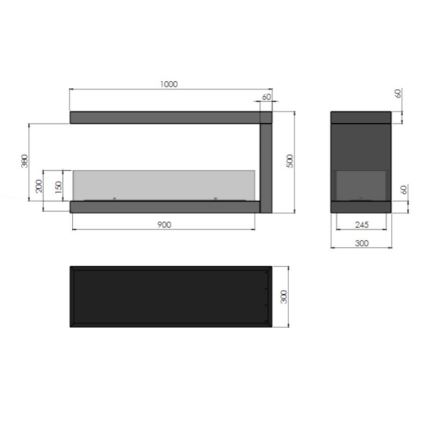 InFire - Kutni BIO kamin 100x50 cm 3kW dvostrani