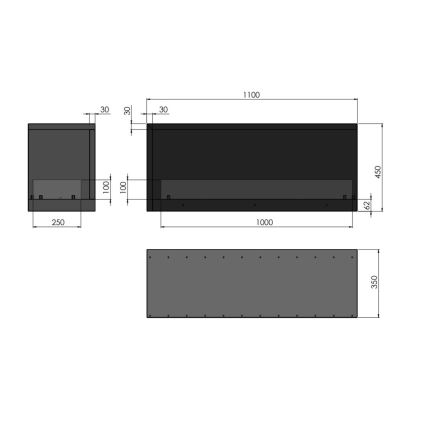 InFire - Kutni BIO kamin 110x45 cm 3kW crna