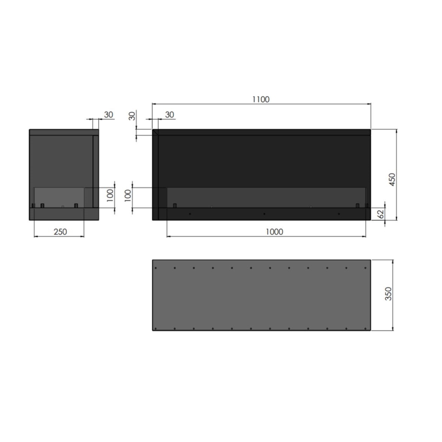 InFire - Kutni BIO kamin 110x45 cm 3kW crna
