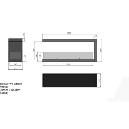 InFire - Kutni BIO kamin 120x50 cm 3kW dvostrani