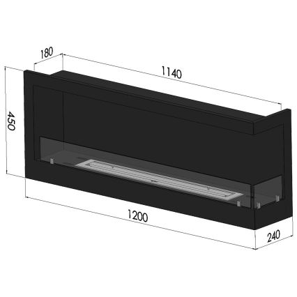 InFire - Kutni BIO kamin 45x120 cm 3kW crna