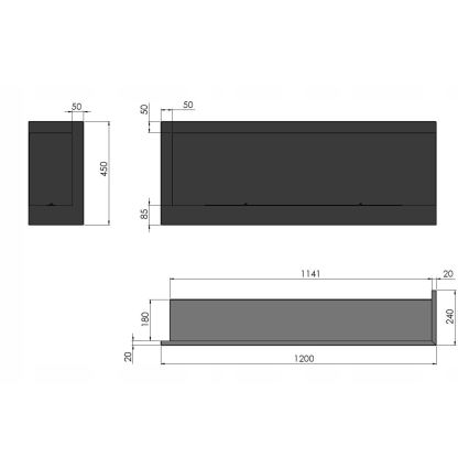 InFire - Kutni BIO kamin 45x120 cm 3kW crna