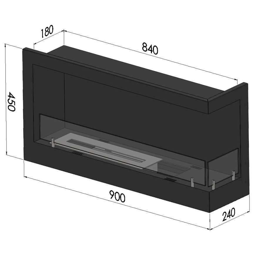InFire - Kutni BIO kamin 45x90 cm 3kW crna