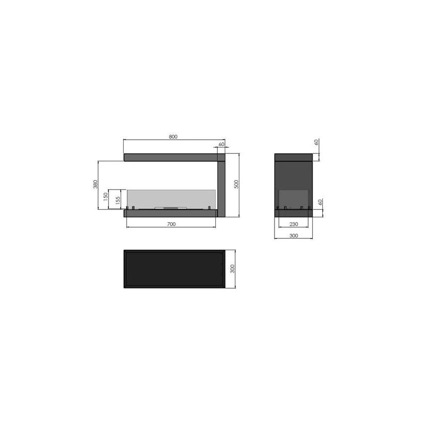 InFire - Kutni BIO kamin 80x50 cm 3kW dvostrani