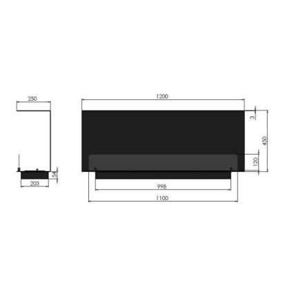 InFire - Ugradbeni BIO kamin 120x45 cm 3kW crna