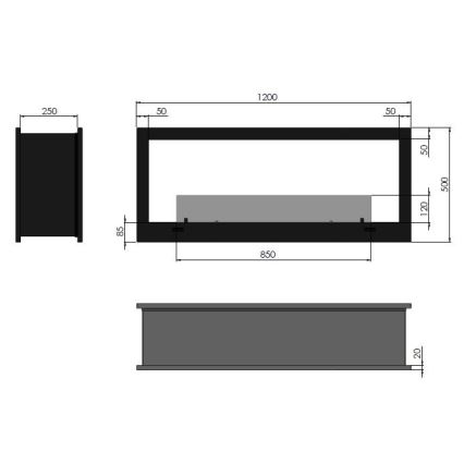 InFire - Ugradbeni BIO kamin 120x50 cm 3kW dvostrani