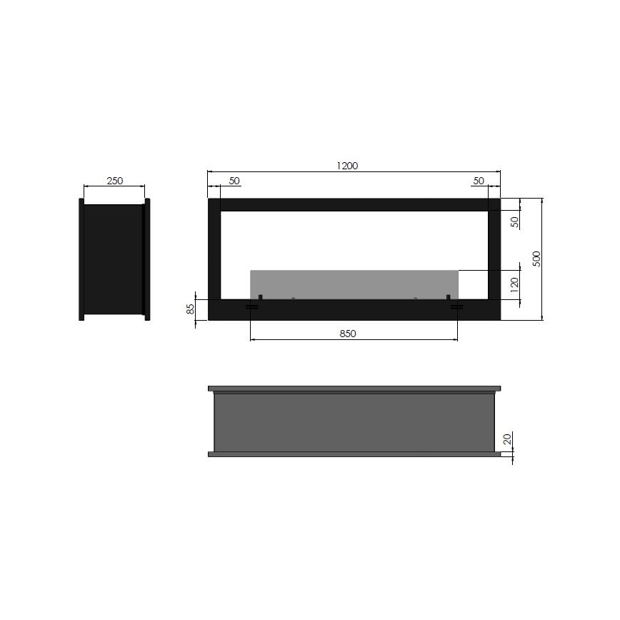 InFire - Ugradbeni BIO kamin 120x50 cm 3kW dvostrani