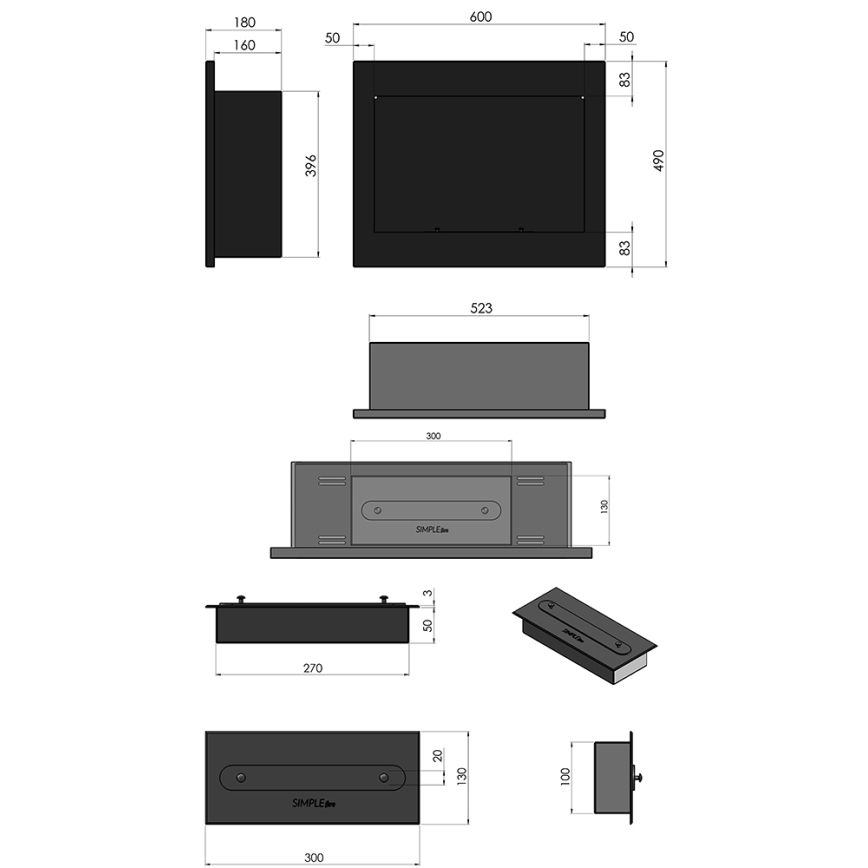 InFire - Ugradbeni BIO kamin 49x60 cm 3kW crna