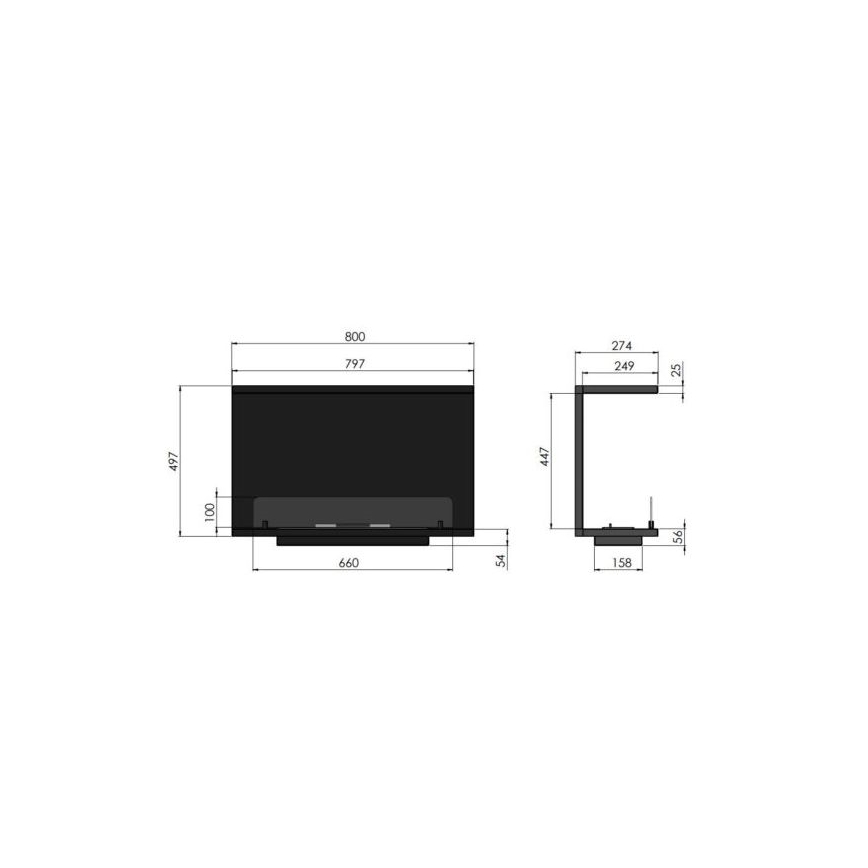 InFire - Ugradbeni BIO kamin 80x45 cm 3kW crna