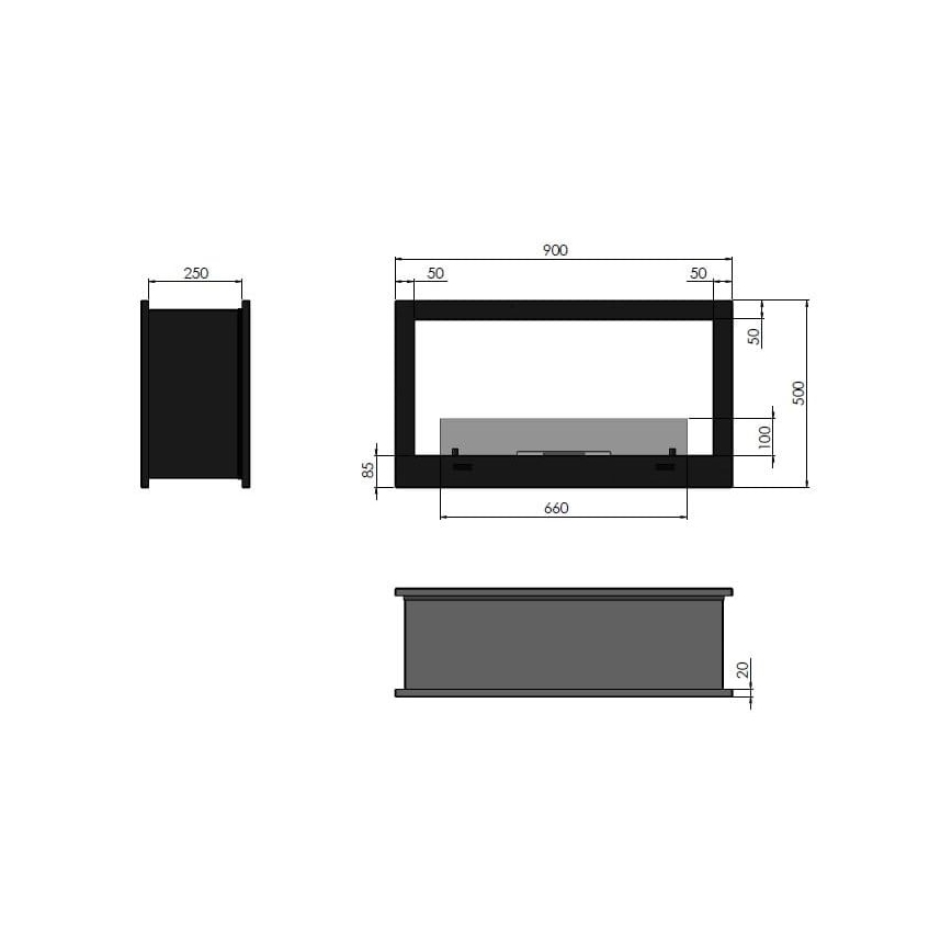 InFire - Ugradbeni BIO kamin 90x50 cm 3kW dvostrani