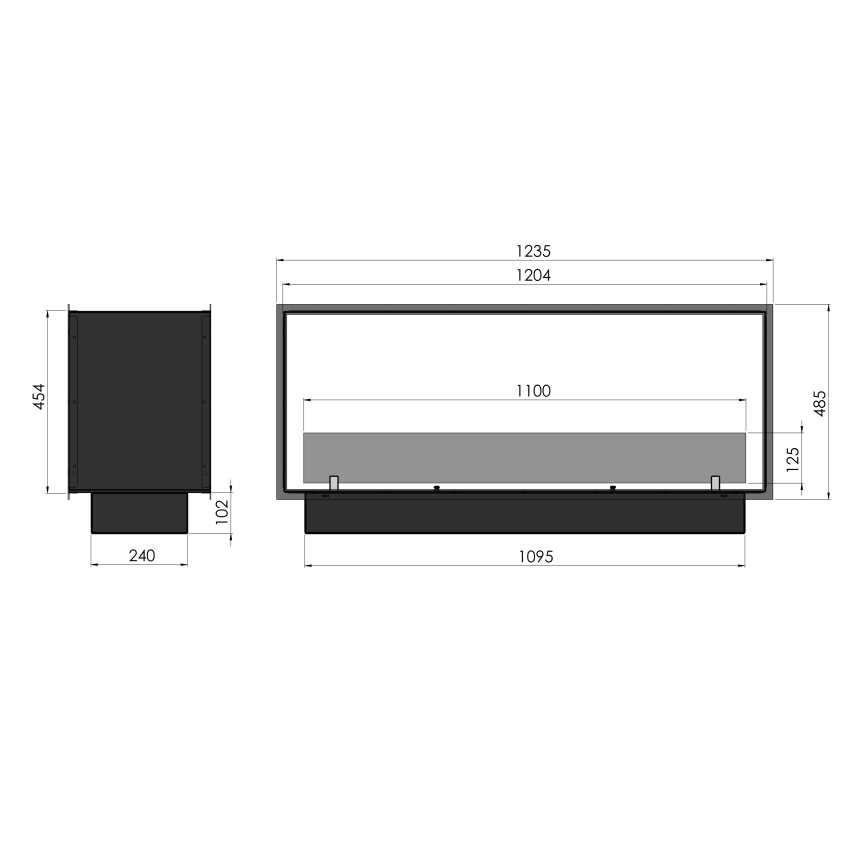 InFire - Ugrađeni BIO kamin 48,5x123,5 cm 6kW crna