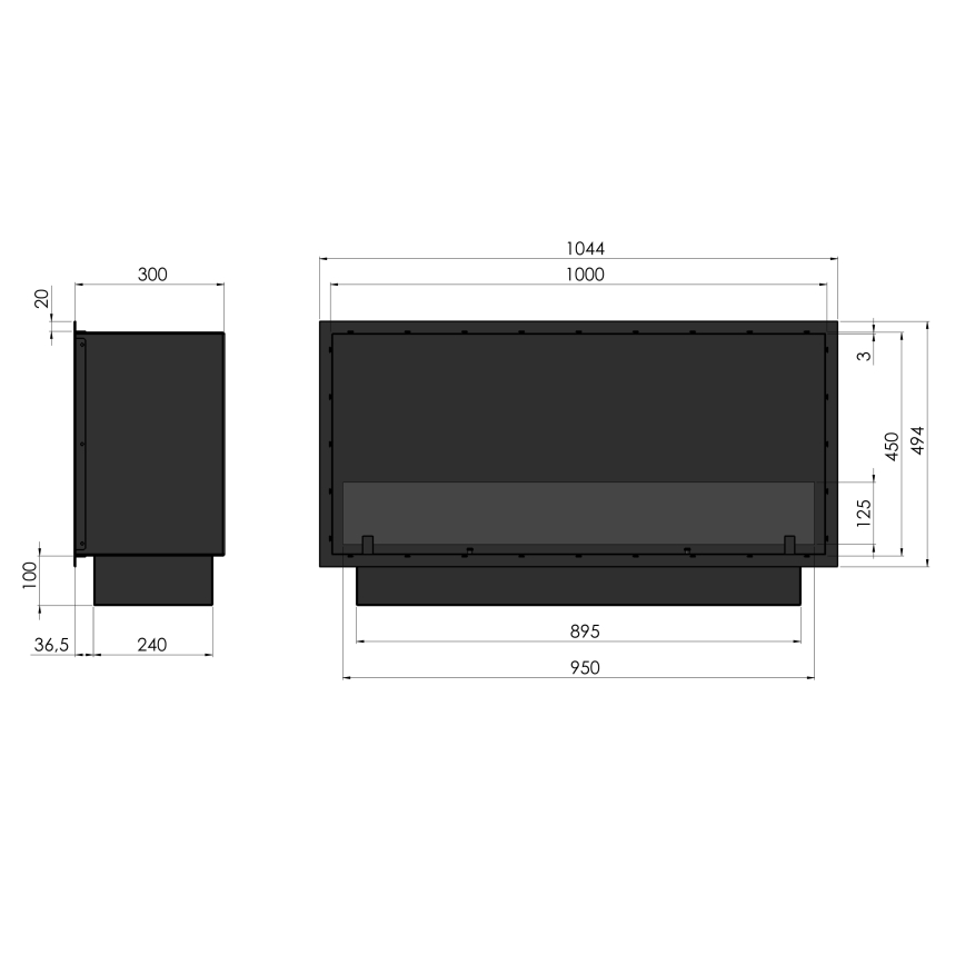 InFire - Ugrađeni BIO kamin 49,4x104,4 cm 6kW crna