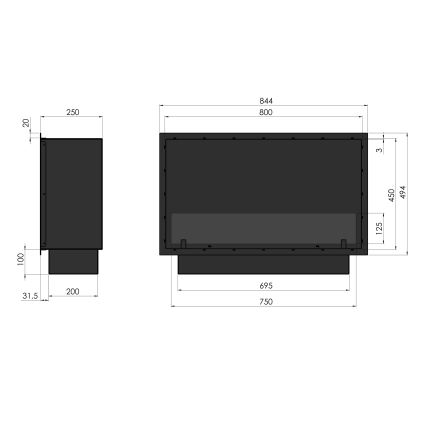 InFire - Ugrađeni BIO kamin 49,4x84,4 cm 3,5kW crna
