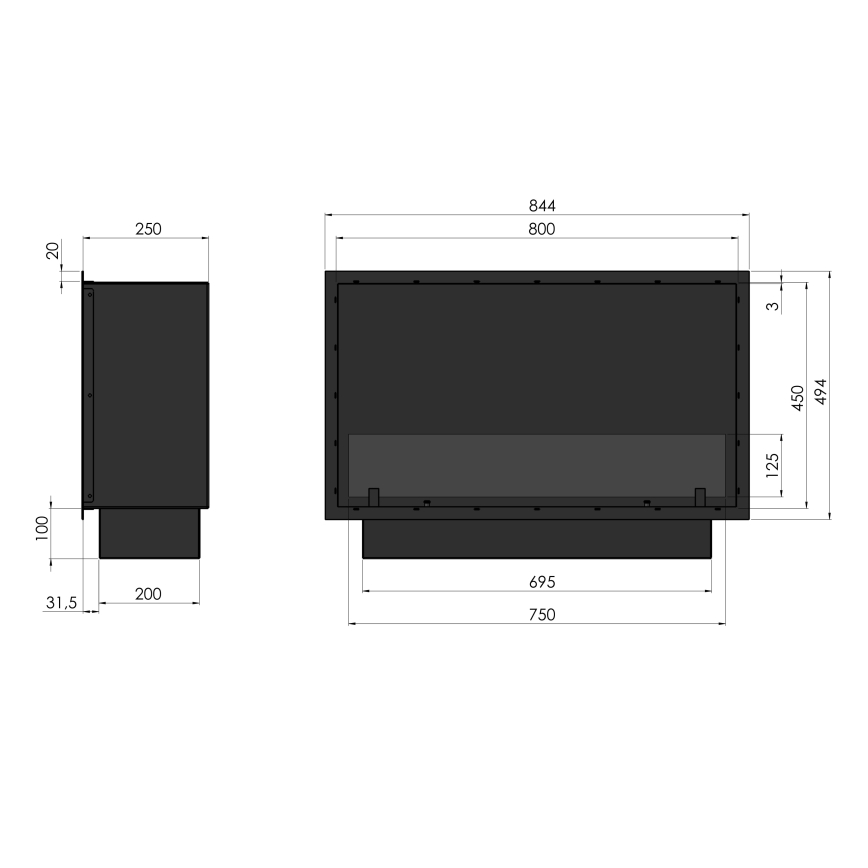 InFire - Ugrađeni BIO kamin 49,4x84,4 cm 3,5kW crna