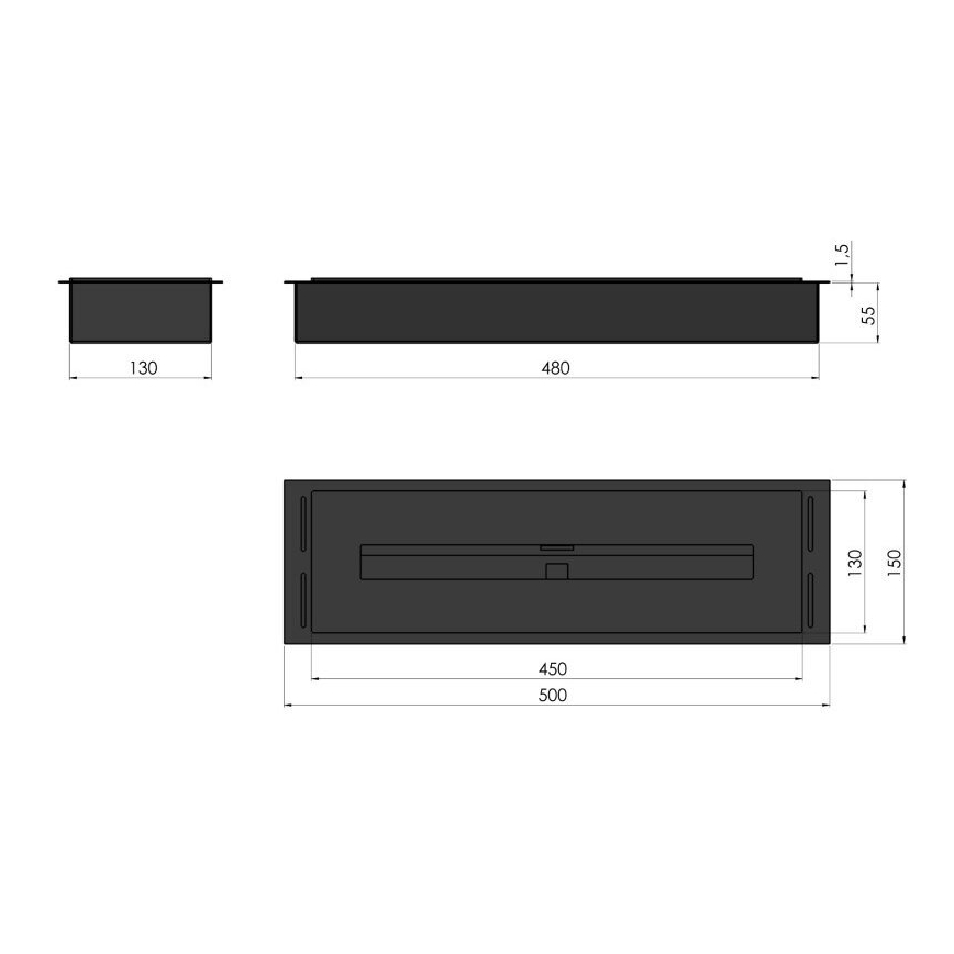 InFire - Ugrađeni BIO kamin 5,5x50 cm 3kW mat krom