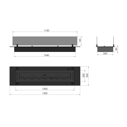 InFire - Ugrađeni BIO kamin 8,5x120 cm 6kW crna