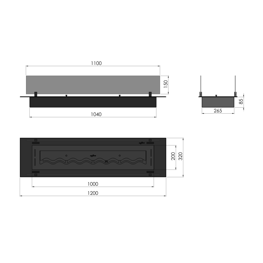 InFire - Ugrađeni BIO kamin 8,5x120 cm 6kW crna
