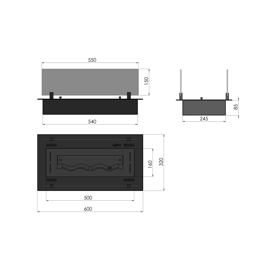 InFire - Ugrađeni BIO kamin 8,5x60 cm 3,5kW crna