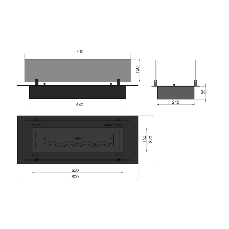 InFire - Ugrađeni BIO kamin 8,5x80 cm 3,5kW crna
