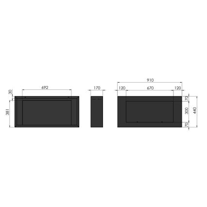 InFire - Zidni BIO kamin 44x91 cm 3kW crna