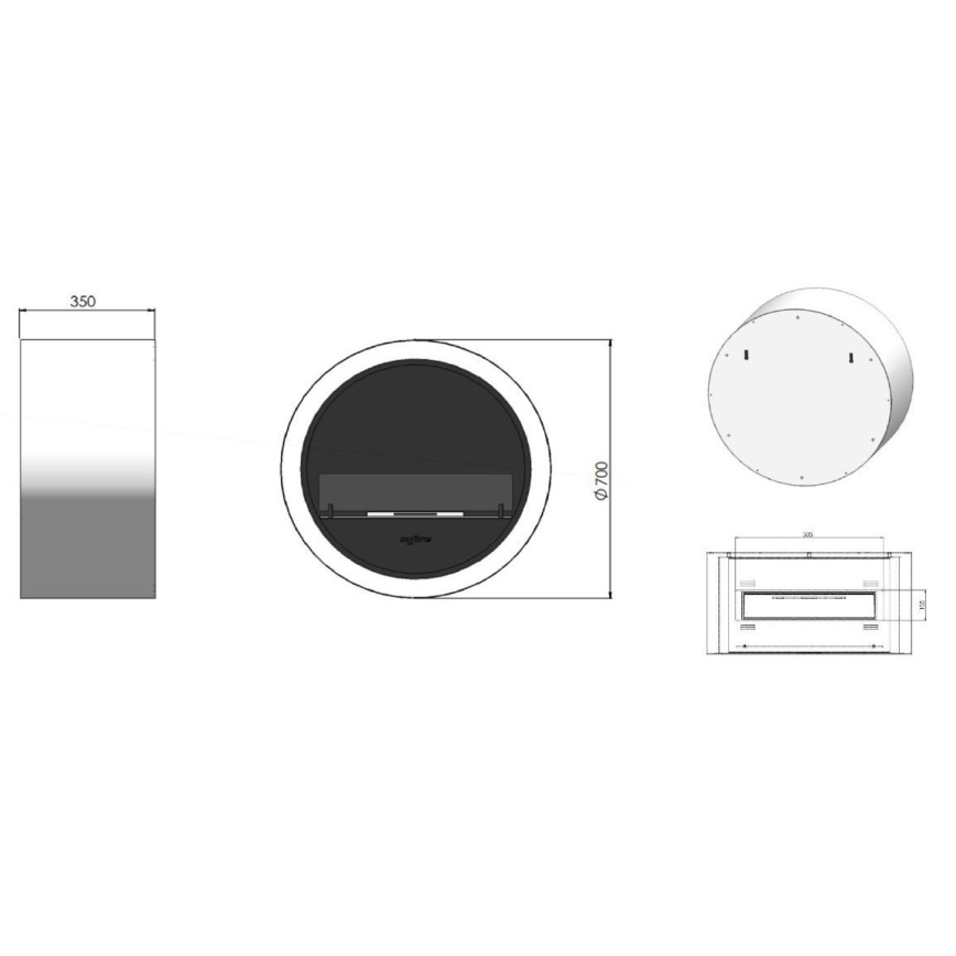 InFire - Zidni BIO kamin pr. 70 cm 3kW crna