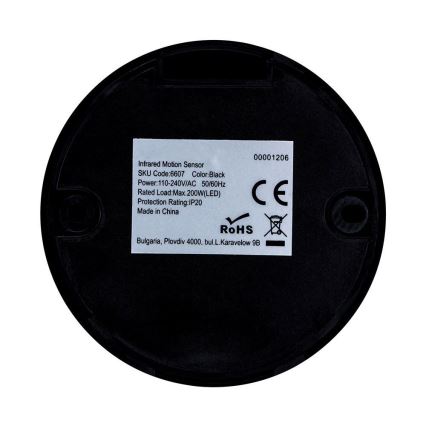 Infracrveni senzor pokreta 360° 200W/230V crna